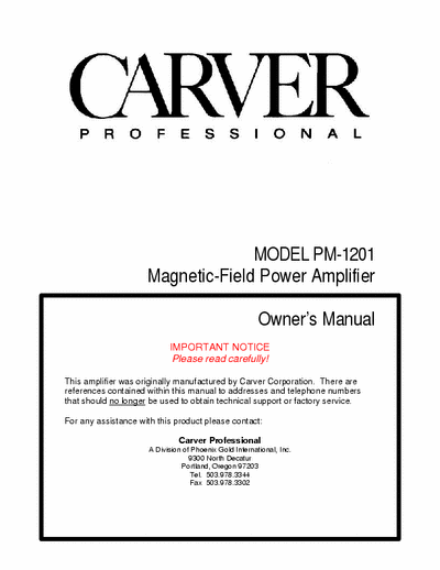 Carver PM1201 power amplifier